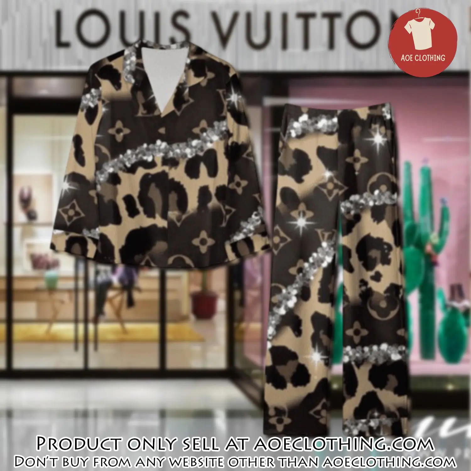 Trending luxury lv satin pajama set pjs1087 aoe2551153